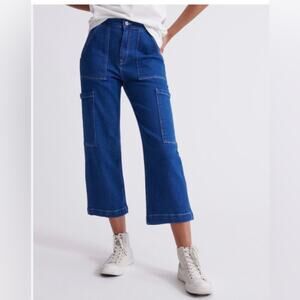 Superdry womens 26 wide leg cargo utility cropped jeans baggy pockets light wash